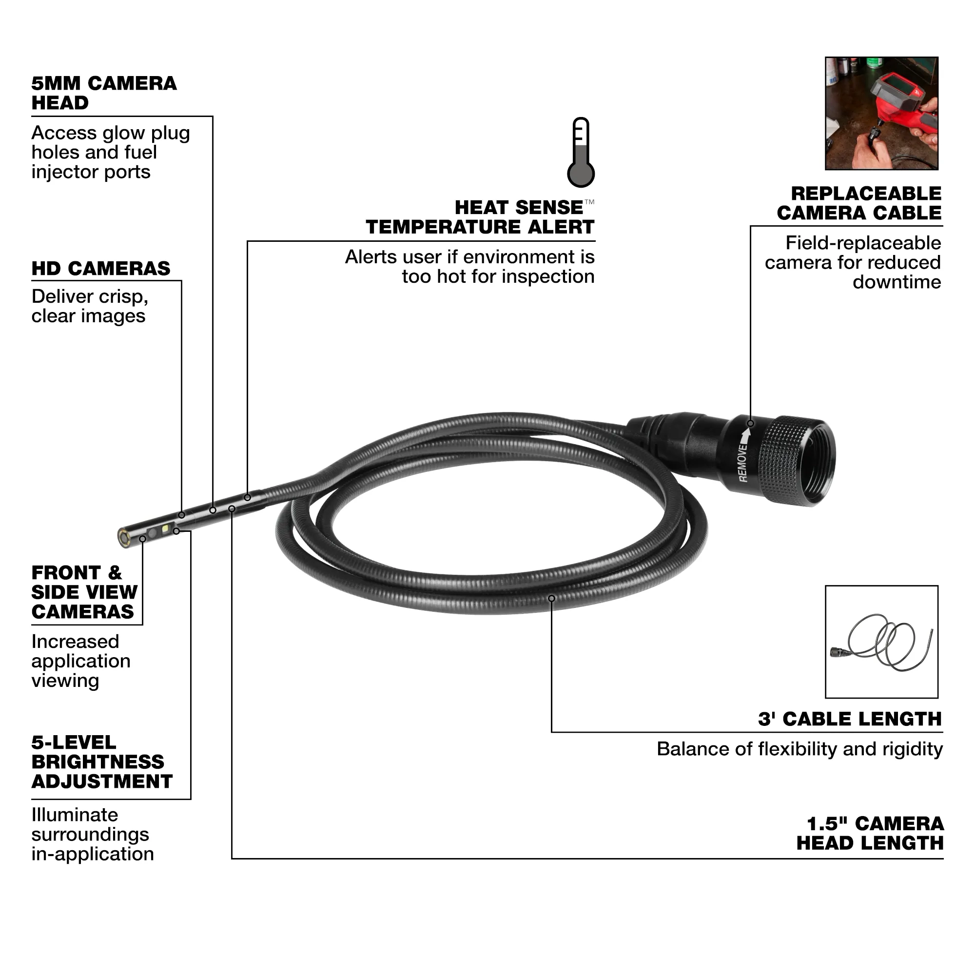Cable de cámara de boroscopio de 5 mm